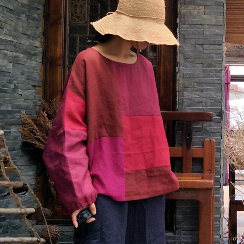 Linen Ethnic Bat-wing Sleeve Autumn Plus Size Top