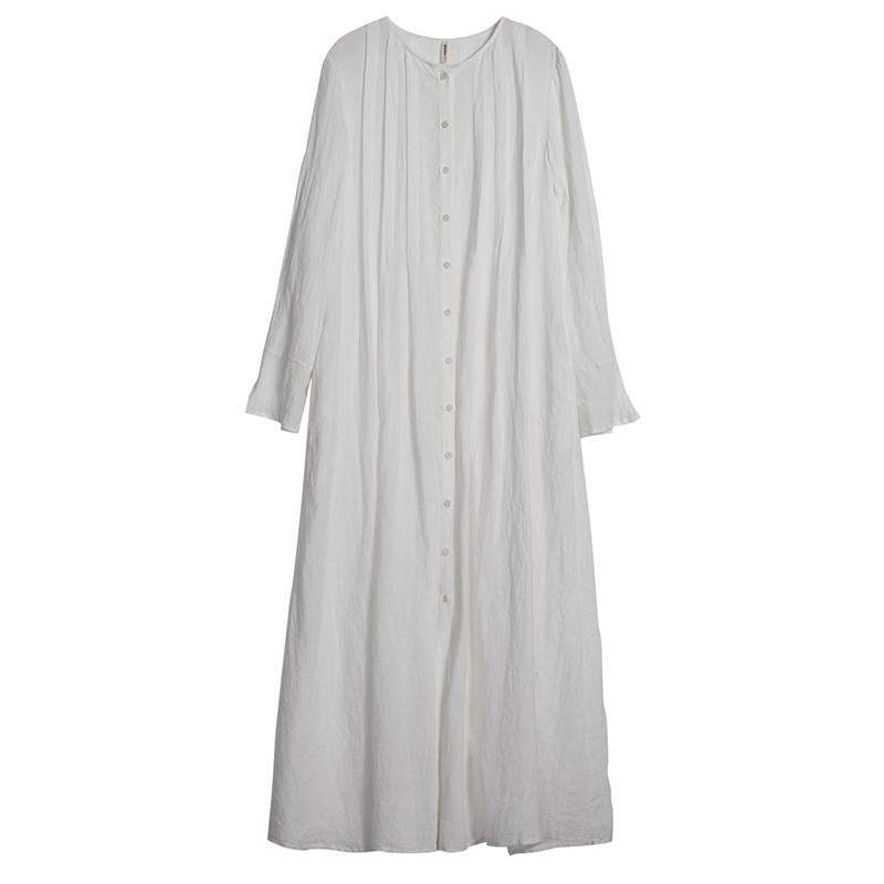 Linen Organ Pleats Solid Color Elegant Dress