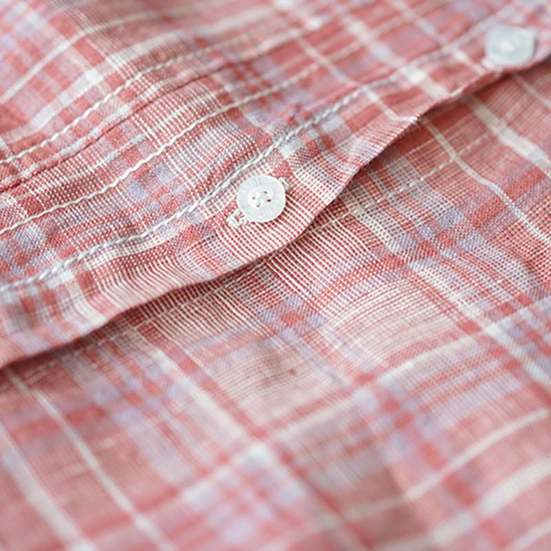 Linen Plaid Short Sleeve Casual Dress