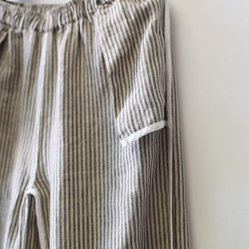 Linen Straight Pants For Women Black Stripe