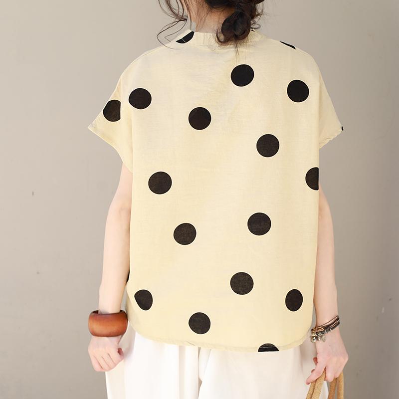 Linen V-Neck Dots Loose Literature Blouse