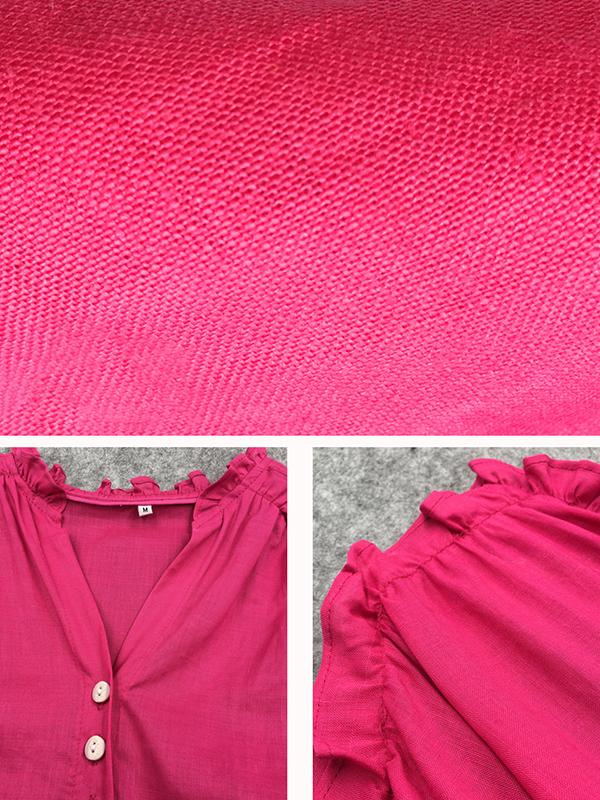 Linen Vintage Lace-Up Solid Women Dress