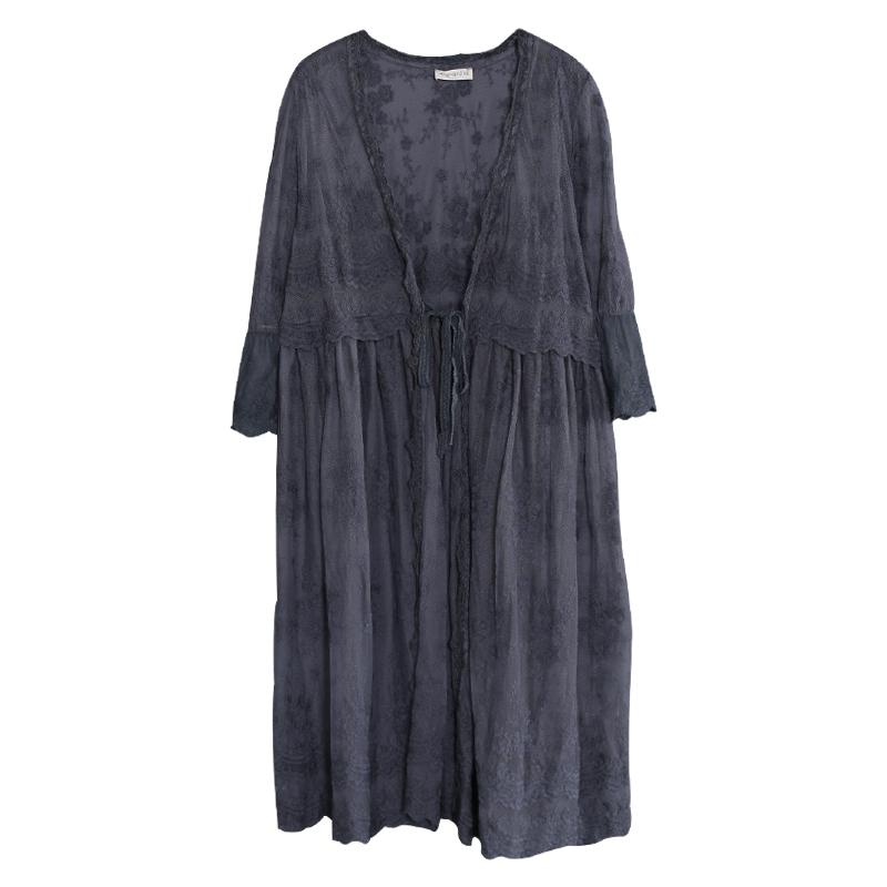 Literary Lace Pleated Embroidery Loose Coat