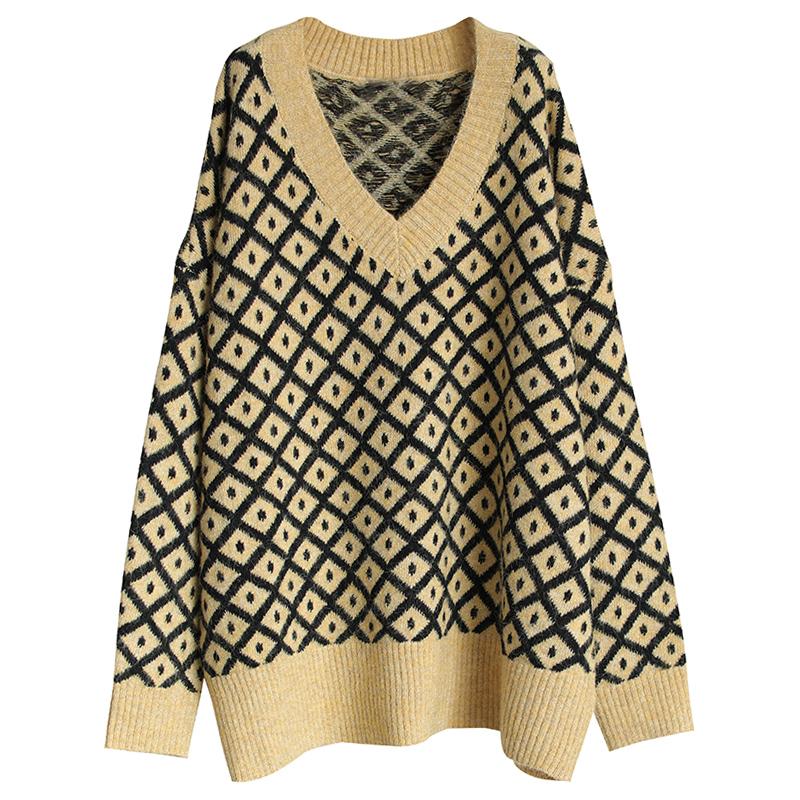 Literary Rhombic Pullover Casual Warm Sweater