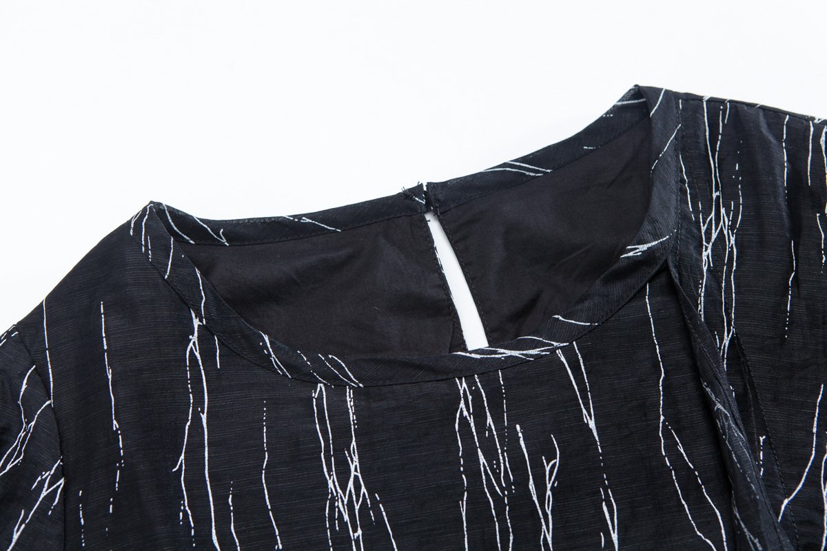 Loose Black Women Round Neck Casual Dress