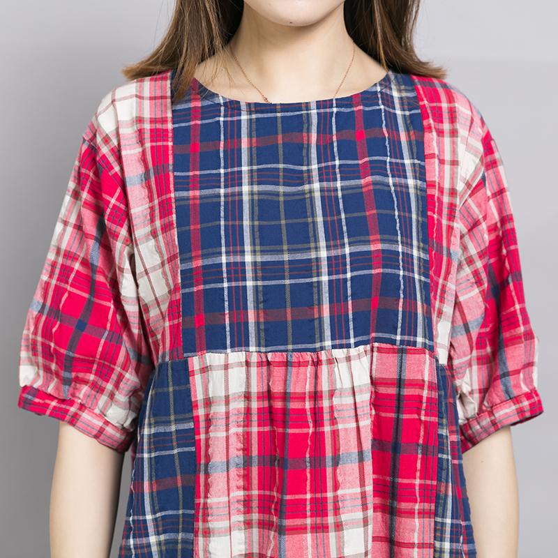 Loose Casual Plaid Color Block Midi Dress
