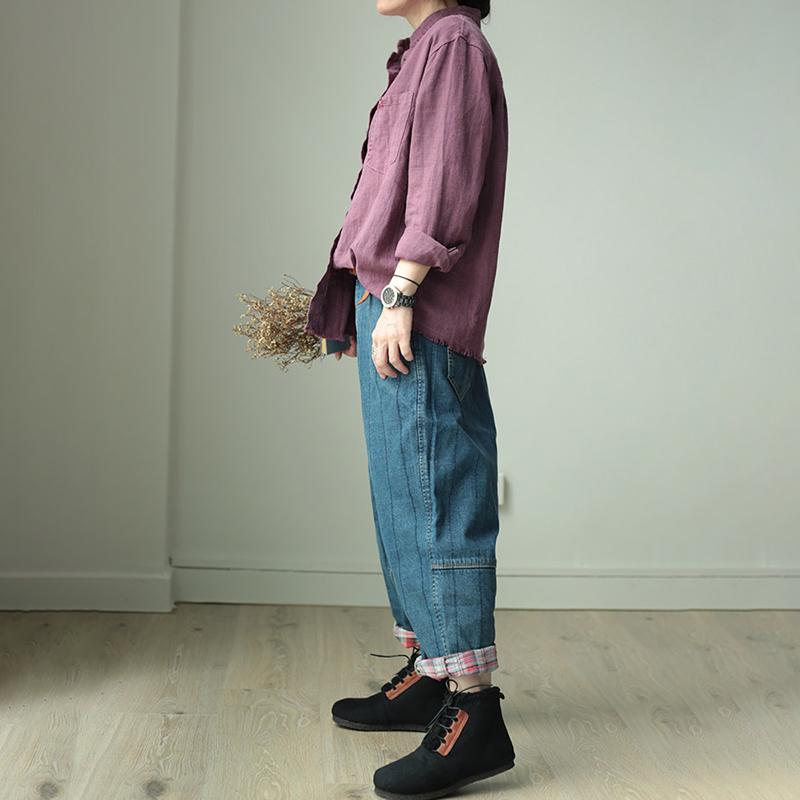 Loose Double-Layer Quilted Denim Casual Pants