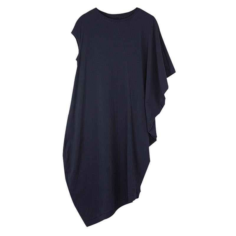Loose Irregular Solid Round Neck Women Dress