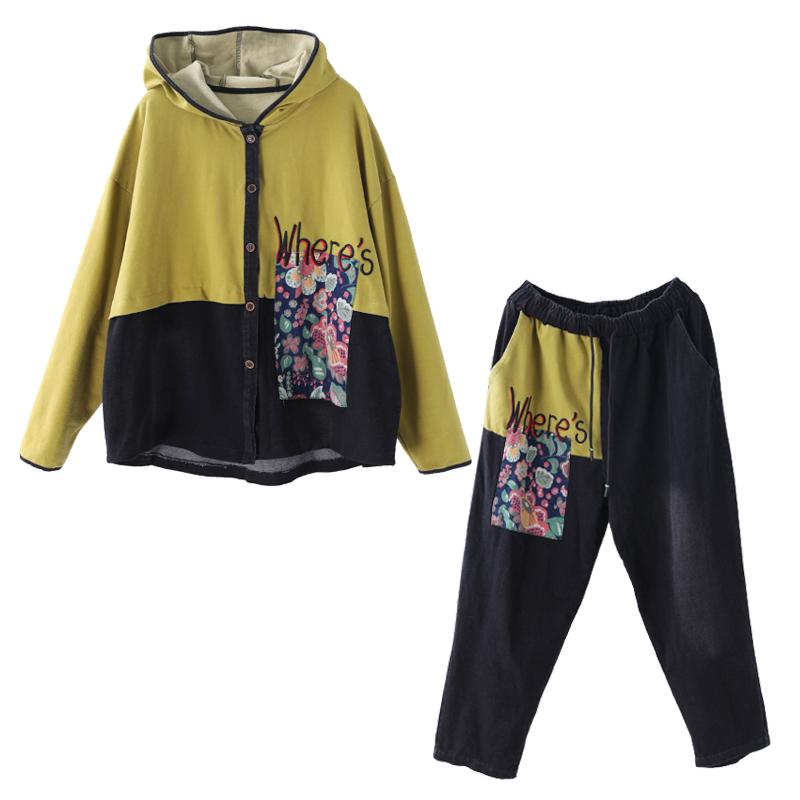 Loose Letter Embroidery Stitching Casual Suit