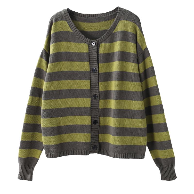 Loose Literary Striped Single Breasted Sweater Coat