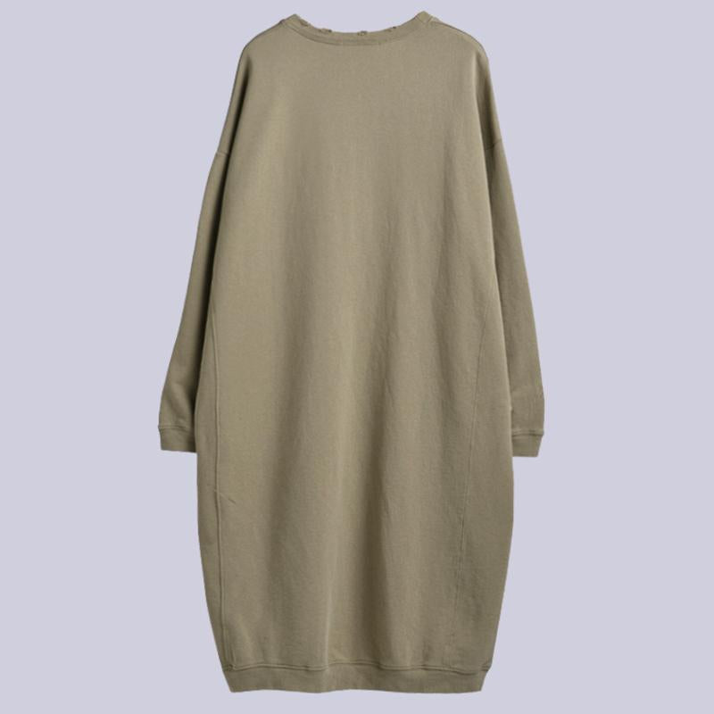 Buykud Loose Personality Printed Hole Straight Dress