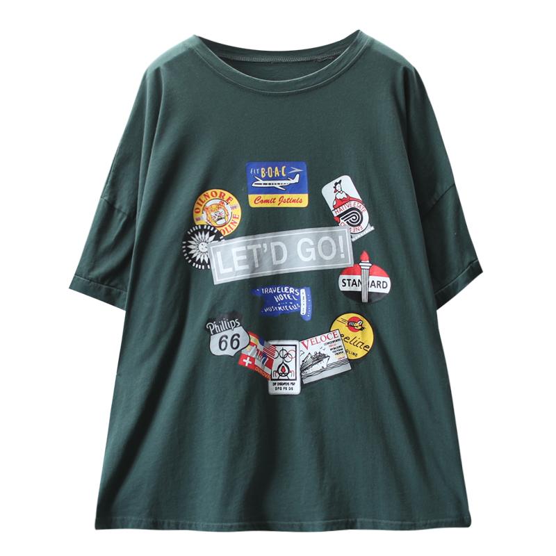 Loose Round Neck Cartoon Printed T-Shirt