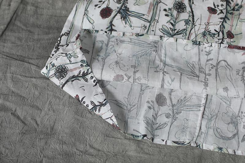 Loose V-neck Short Sleeve Drawstring Linen Dress