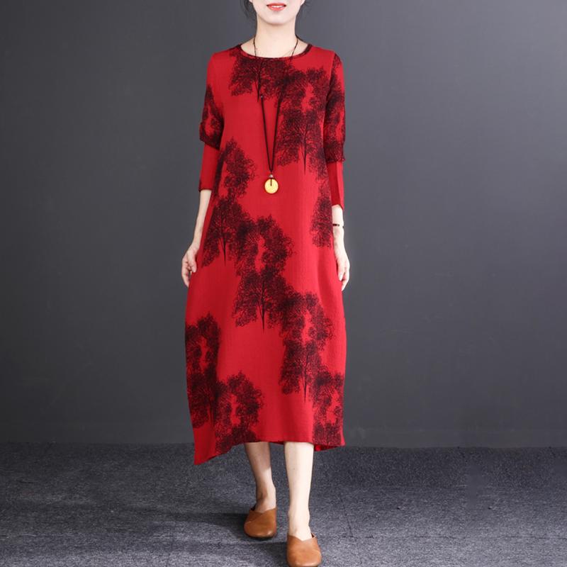 Midi Retro Round Neck Long Sleeve Autumn Dress
