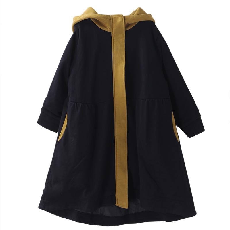 New Loose Color Matching Hooded Thick Coat