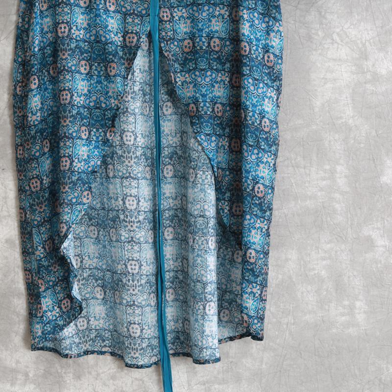 New Summer Print Lace-Up Irregular X-Long Shirt