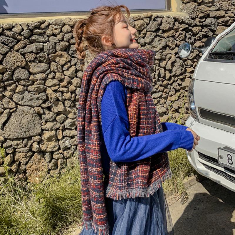 New Thick Warm Plaid Long Tie-Dye Scarf