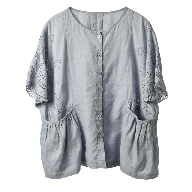 O-neck Hollow Out Cotton Women Blouse