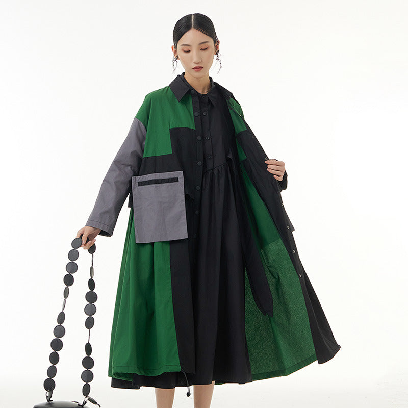 Fashion large women's wear contrast coat loose and thin medium and long windbreaker coat