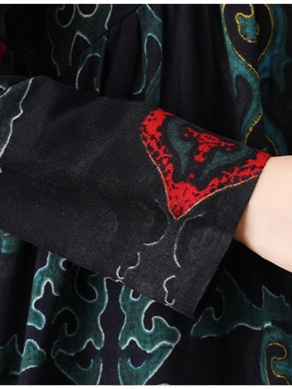 VINTAGE FLORAL RAMIE COTTON V-NECK MAXI DRESS