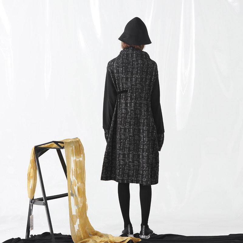 Plus Size Turtleneck Spliced Drawstring Winter Midi Dress