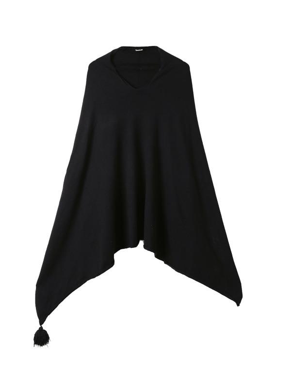 Simple V-Neck Knitting Cape Outwears