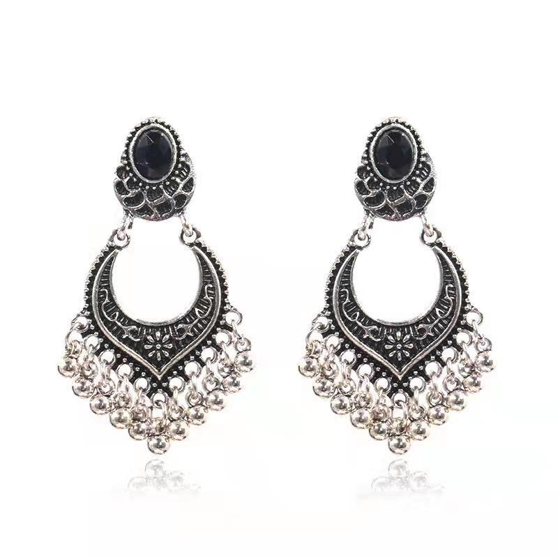 Vintage geometric round bead tassel earrings