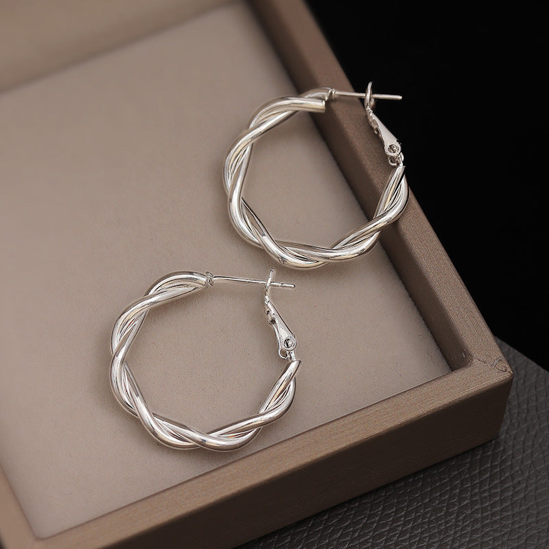 S925 silver needle twist design earrings