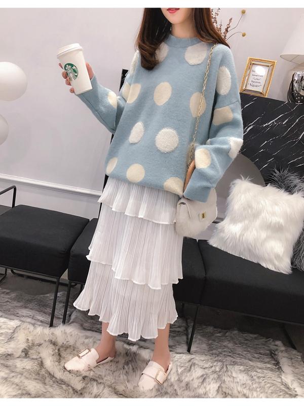 Loose Polka-dot Pullover Knitting Sweater
