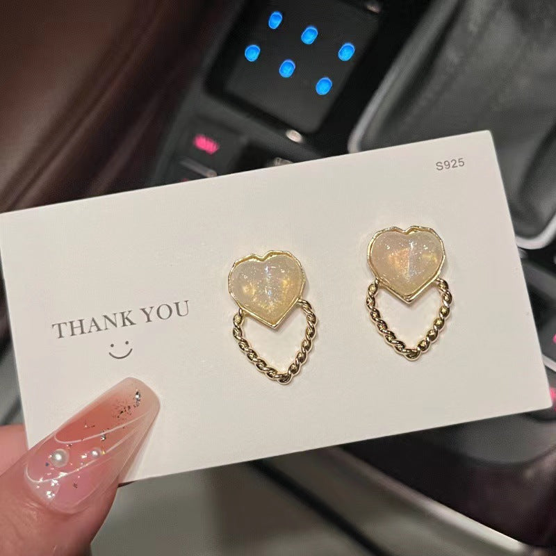 S925 Silver Needle Love Polarized fried dough twist Circle Heart Earrings