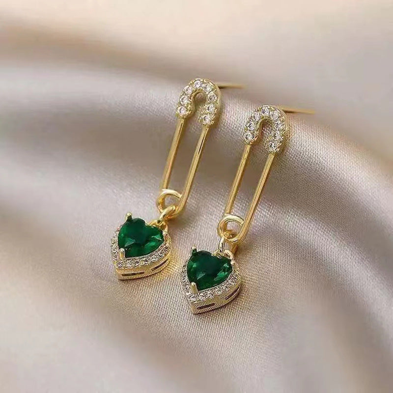 Diamond S925 silver needle emerald crystal love earrings