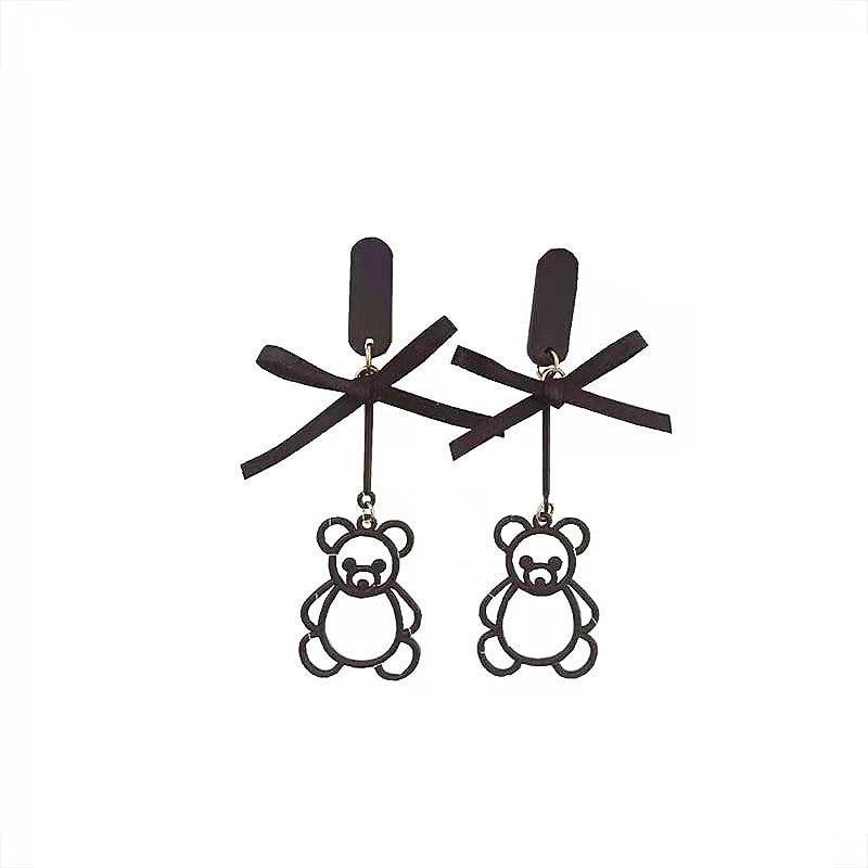 WHOLESALE BlackBowKnot cute bear long retro exaggerated earrings