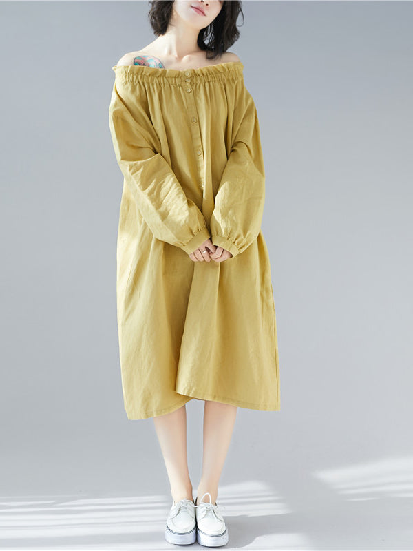 Loose Solid Special Neck Designed Shirt Dress