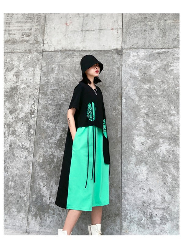 LOOSE CONTRAST COLOR A-LINE DRESS