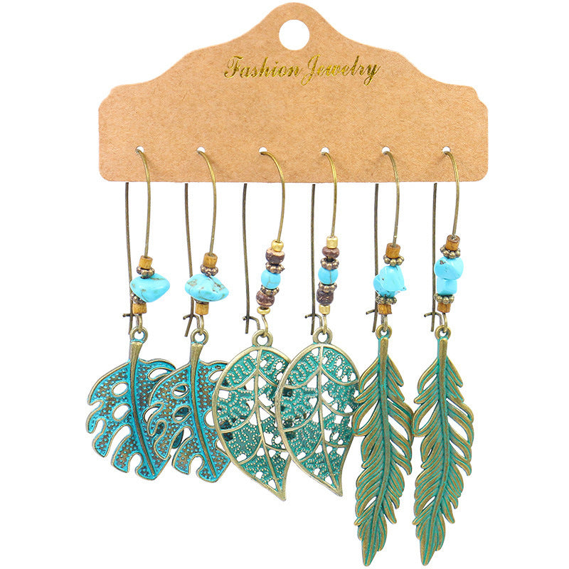 Tassel round hollow leaf earrings