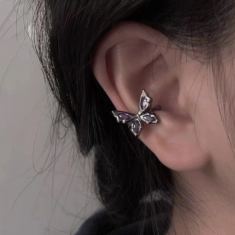 Korean black zircon butterfly earrings