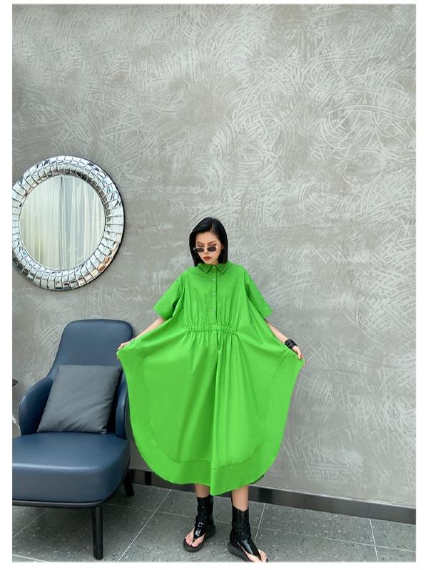 Elasticity Lapel Split-Joint Midi Dress
