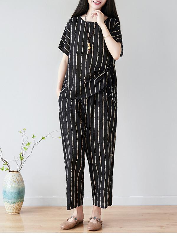 SUMMER NEW OVERSIZE STRIPED CASUAL PANTS SUIT - Zebrant