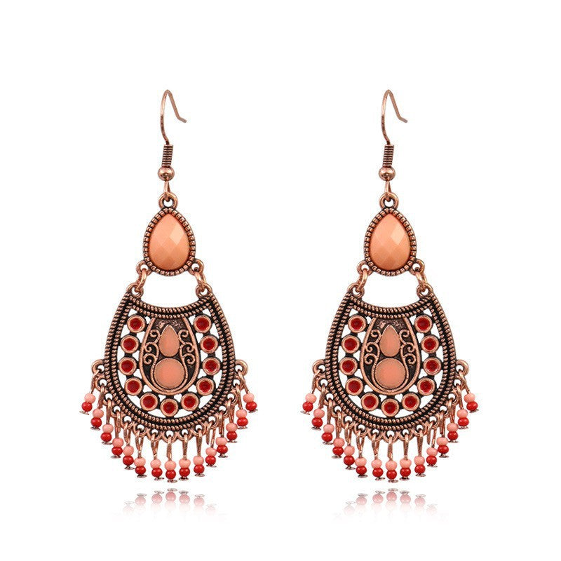 Fashion Palace retro gold tassel bead earrings