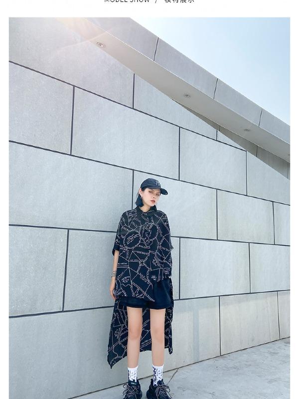 Printed High-Low Lapel Blouse