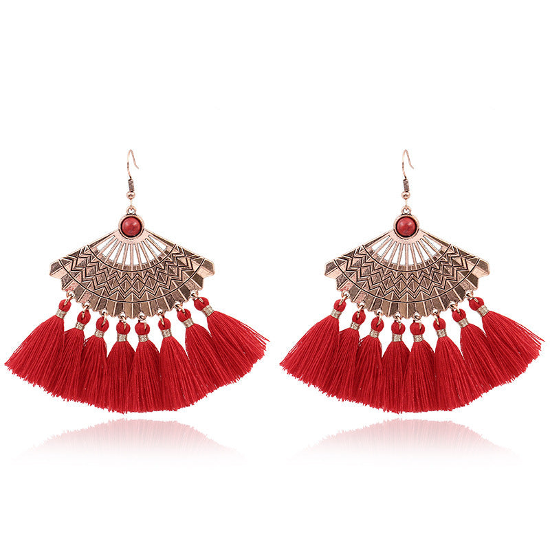 Fringed red earrings
