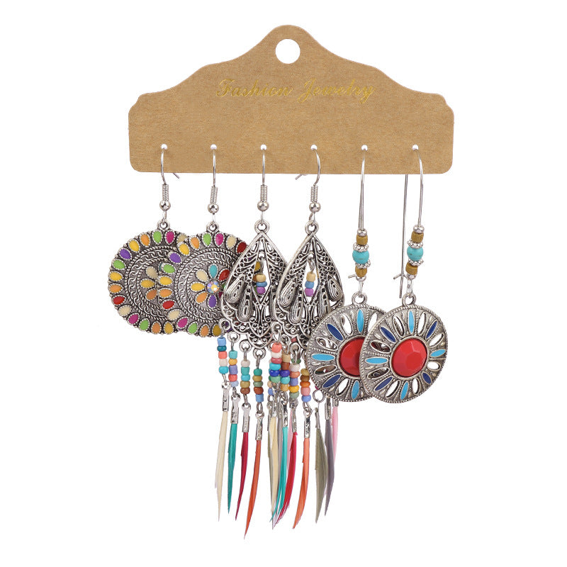 Retro alloy drop pink tassel earrings