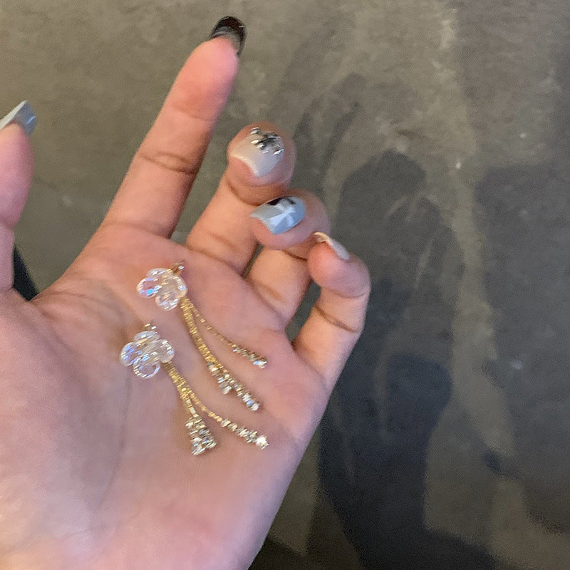 Long tassel exquisite diamond earrings