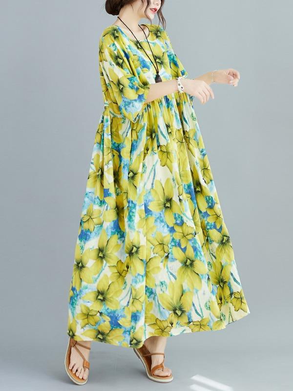 Plus Size Loose Floral Maxi Dress