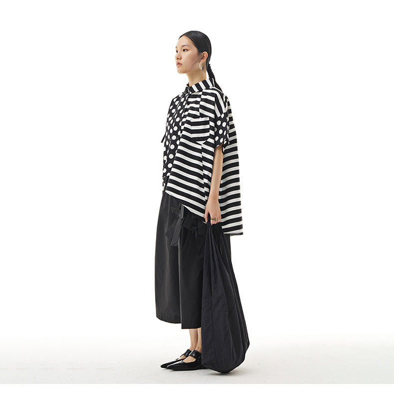 Oversized women's loose skinny top with striped irregular splicing top