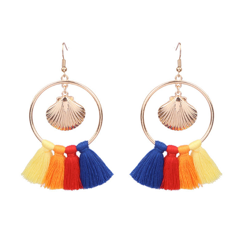 Bohemian geometric metal tassel earrings