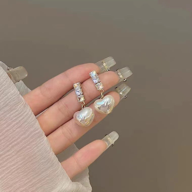 S925 Silver Needle Pearl Love Earrings