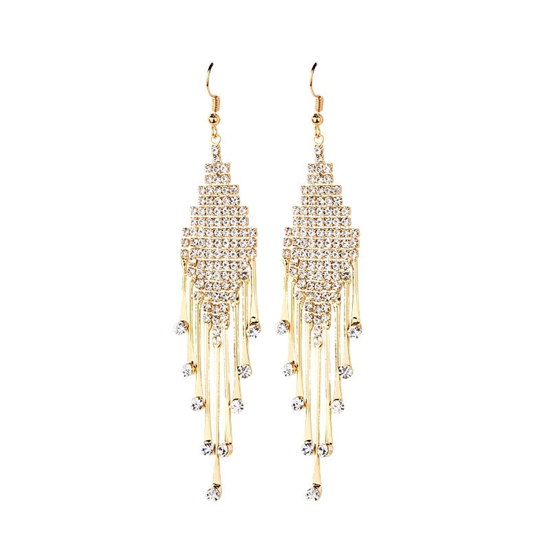 Geometric diamond tassel earrings