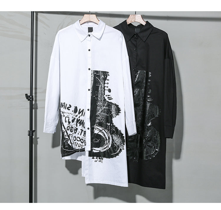 Loose Print Cropped Lapel Shirt