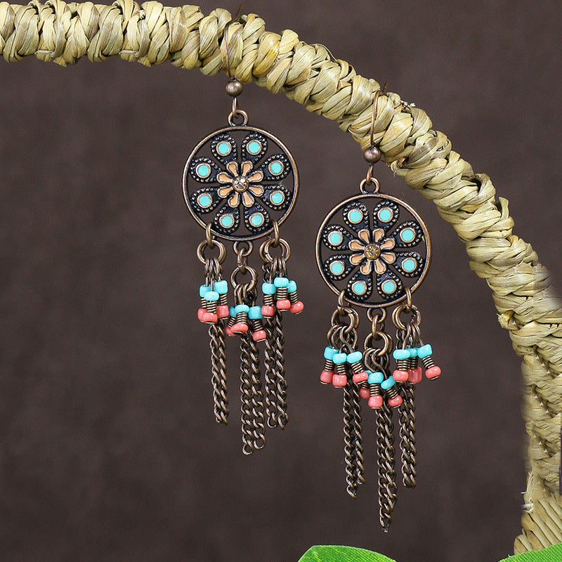 Retro Palace Style Geometric Leaf Bead Earring Set
